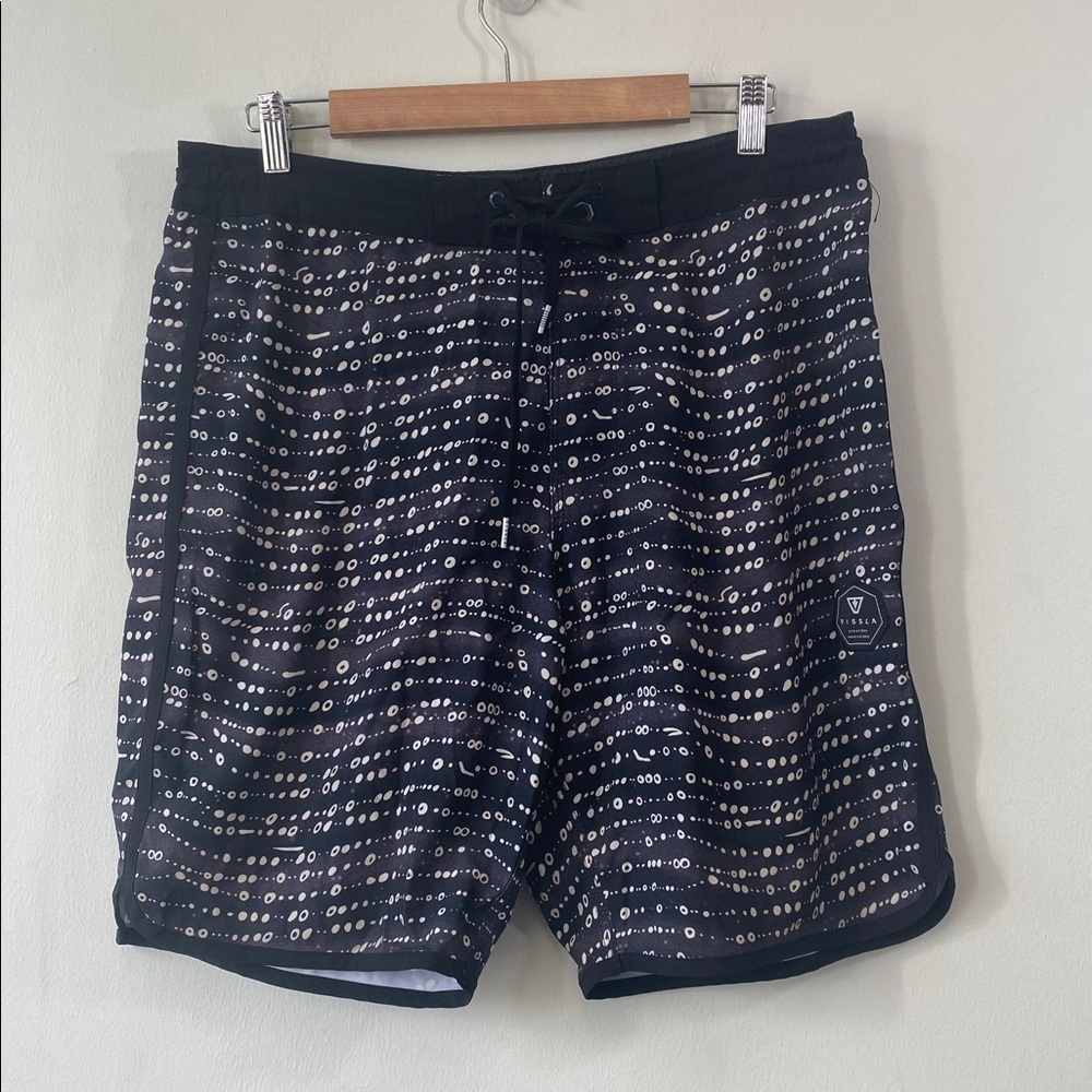 VISSLA Black and White Dot Pattern Board Shorts